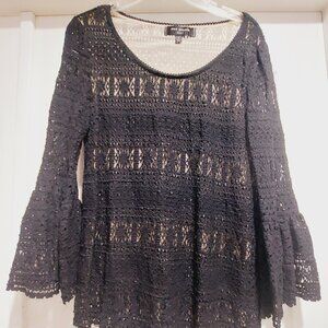 Black & Cream Ruffled Top by Max Studio Sz L